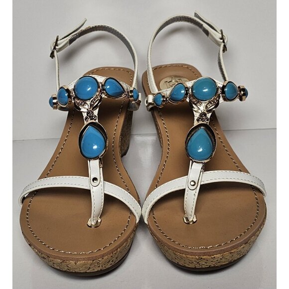 PRIMADONNA COLLECTION WOMEN SANDALS Gold  & Turquoise Beading NEW - Picture 5 of 12